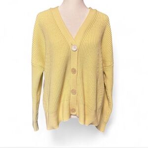 Banana Republic L Light Yellow Spring Chunky Ribbed Slouchy Cardigan Sweater NWT